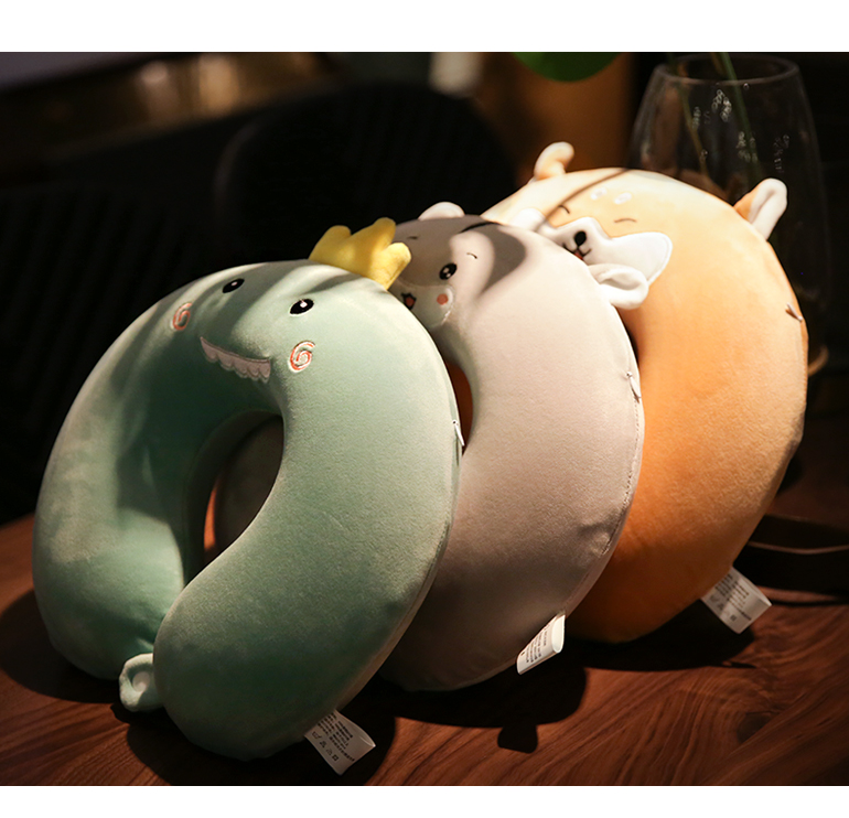 Memory Foam U-Shaped Neck Pillow Neck Protection Car Cartoon Cute Travel Portable U-Shaped Pillow Cervical Pillow Female