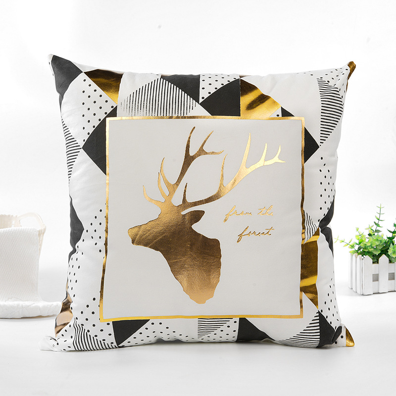 Christmas Elk hot gold pillow case texture pillow cushion living room sofa office cushion black and white ink leaf pillow