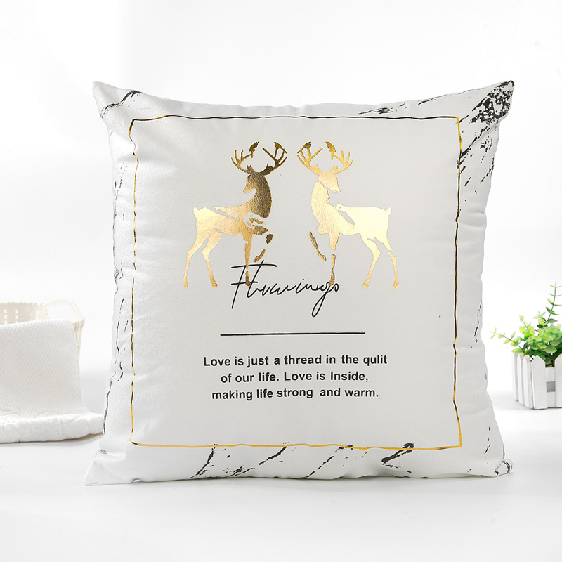 Christmas Elk hot gold pillow case texture pillow cushion living room sofa office cushion black and white ink leaf pillow