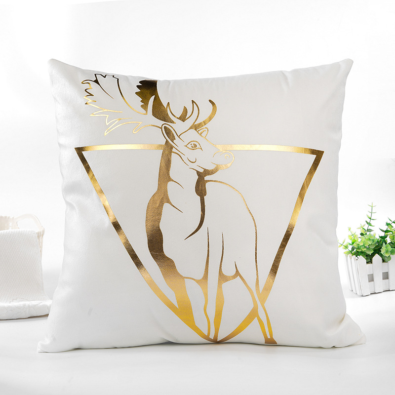 Christmas Elk hot gold pillow case texture pillow cushion living room sofa office cushion black and white ink leaf pillow