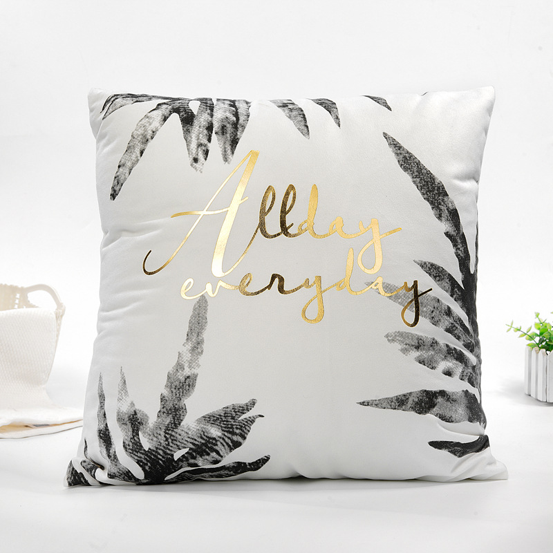 Christmas Elk hot gold pillow case texture pillow cushion living room sofa office cushion black and white ink leaf pillow