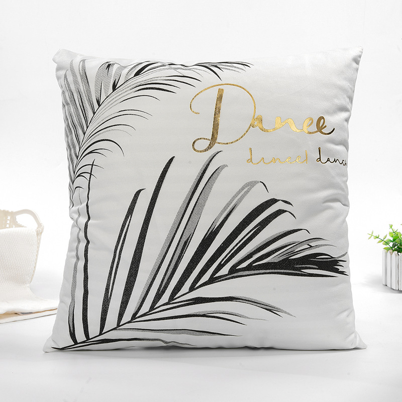 Christmas Elk hot gold pillow case texture pillow cushion living room sofa office cushion black and white ink leaf pillow