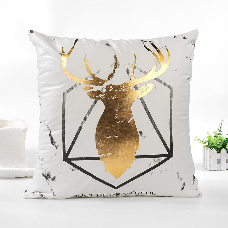 Christmas Elk hot gold pillow case texture pillow cushion living room sofa office cushion black and white ink leaf pillow