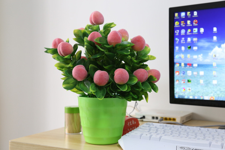 Artificial flower set fake peach indoor flowers bonsai furnishing parts living room decoration plastic fake fruit tree flowers potted plants Artificial flower set fake peach indoor flowers bonsai furnishing parts living room decoration plastic fake fruit tree flowers potted plants