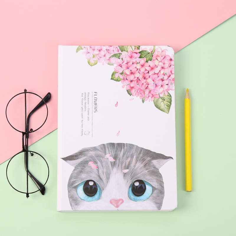 Office learning memo notebook new hardcover cute cat round corner hard copy