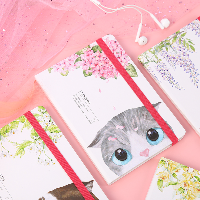 Office learning memo notebook new hardcover cute cat round corner hard copy