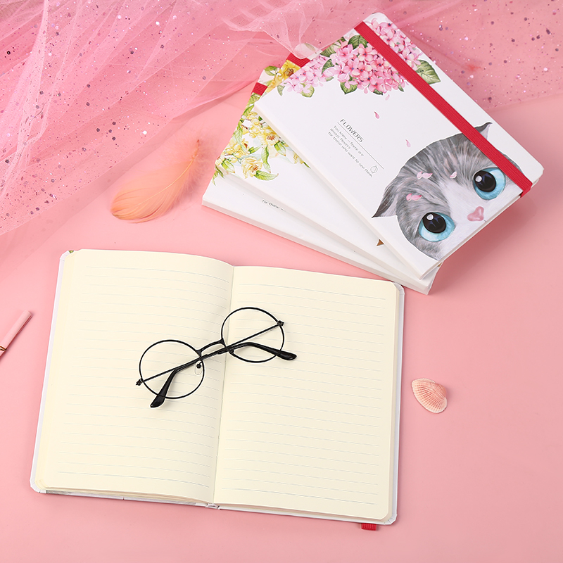 Office learning memo notebook new hardcover cute cat round corner hard copy