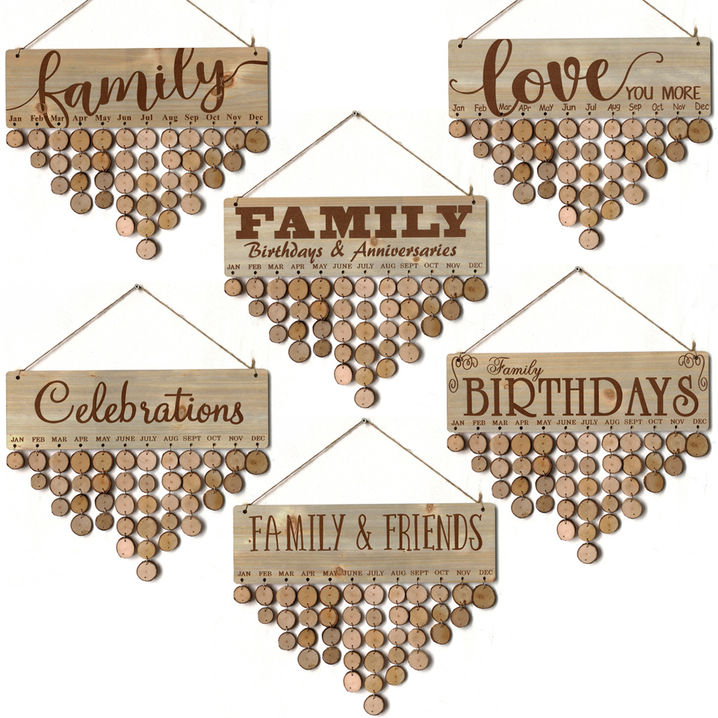 Wooden Calendar Hanging Birthday Gathering Party Home Decoration Pendant DIY Handmade Memo Wall Calendar Notice Board