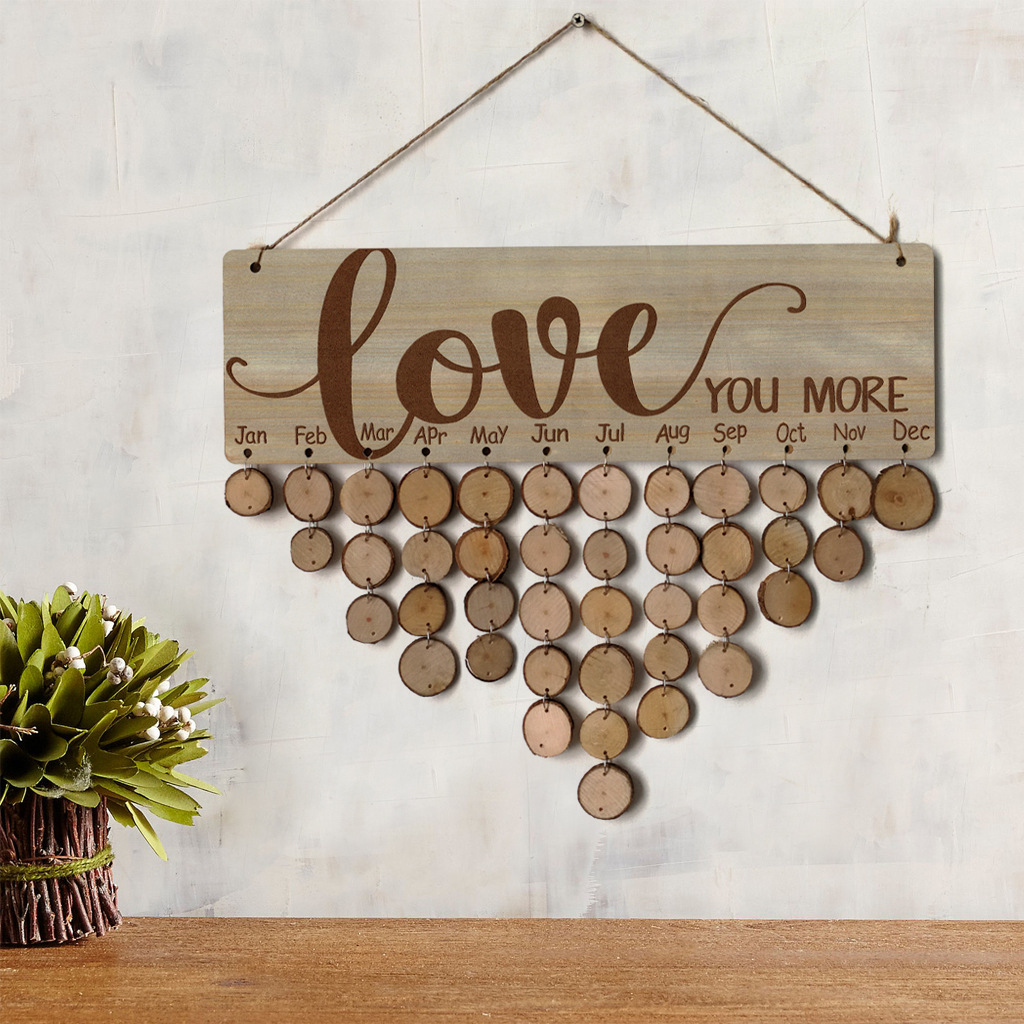 Wooden Calendar Hanging Birthday Gathering Party Home Decoration Pendant DIY Handmade Memo Wall Calendar Notice Board