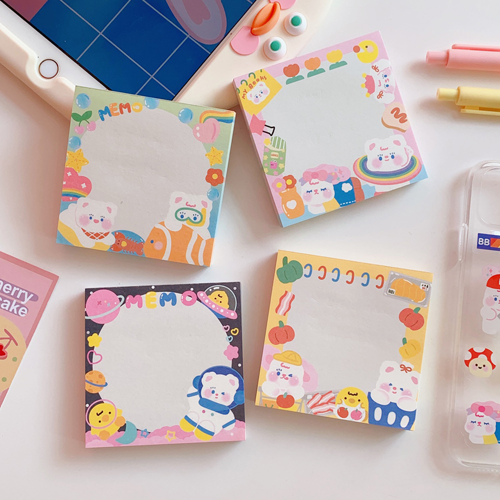 Korean Style Cartoon Cute Bear Cute Notepad Small Notebook Student Journal Tearable Memo Message Small Notebook