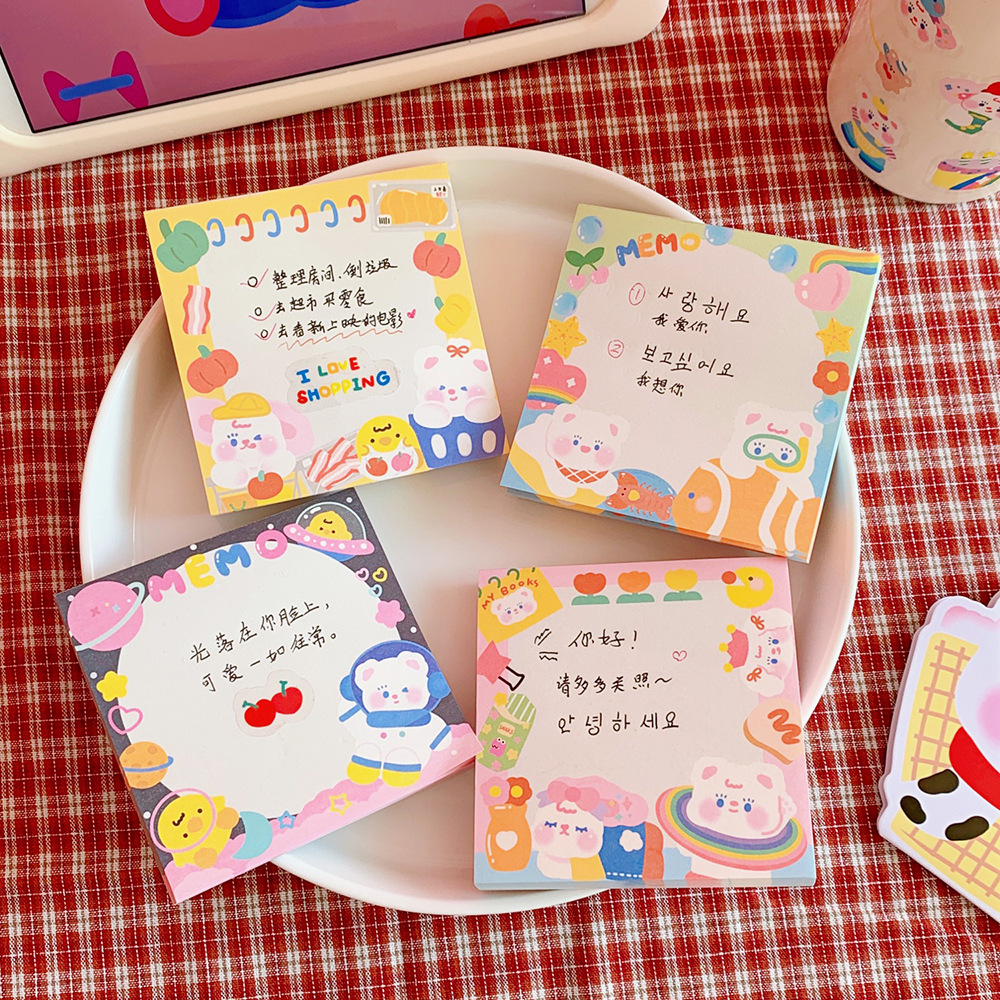 Korean Style Cartoon Cute Bear Cute Notepad Small Notebook Student Journal Tearable Memo Message Small Notebook