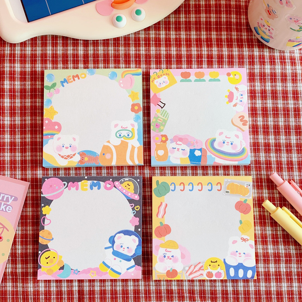 Korean Style Cartoon Cute Bear Cute Notepad Small Notebook Student Journal Tearable Memo Message Small Notebook