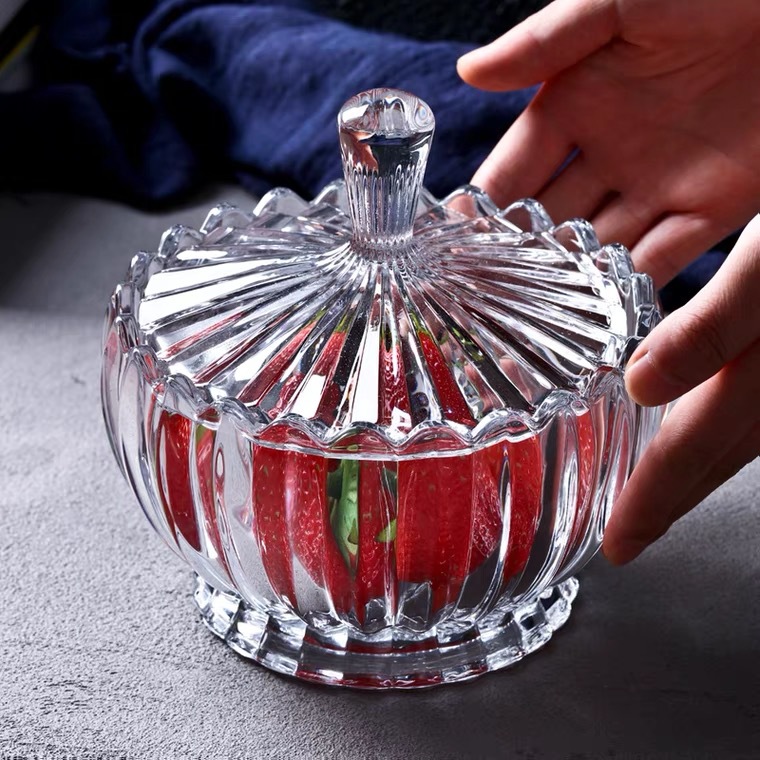 Fire Glass Sugar Bowl Storage Jar Decoration Transparent Candy Fruit Plate Fruit Plate Dried Fruit Tray Creative European Style Sucrier with Lid