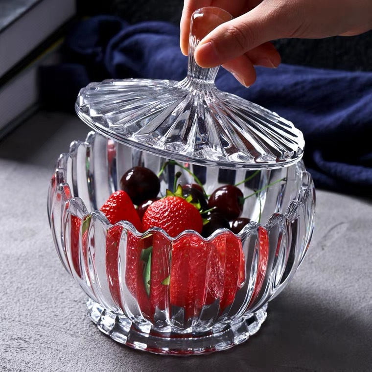 Fire Glass Sugar Bowl Storage Jar Decoration Transparent Candy Fruit Plate Fruit Plate Dried Fruit Tray Creative European Style Sucrier with Lid