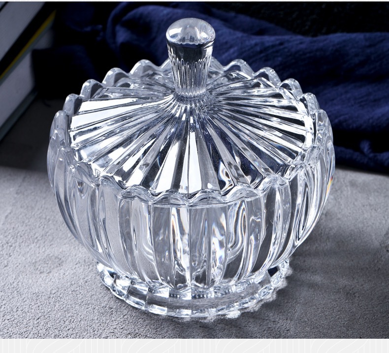 Fire Glass Sugar Bowl Storage Jar Decoration Transparent Candy Fruit Plate Fruit Plate Dried Fruit Tray Creative European Style Sucrier with Lid