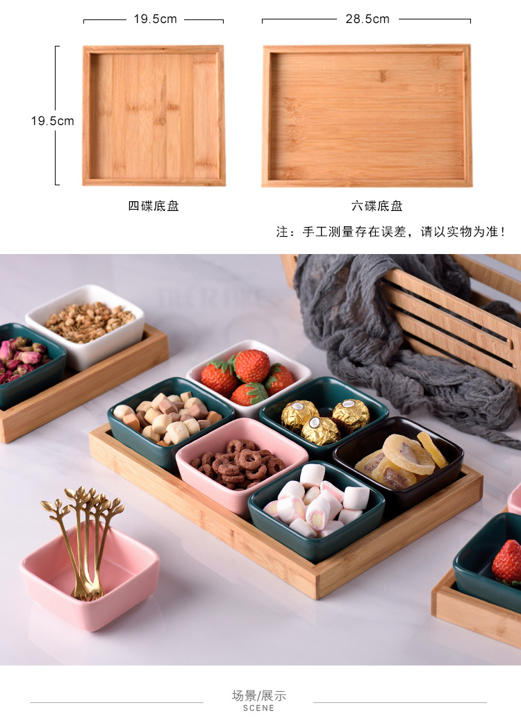 Ceramic Compartment Dried Fruit Tray Snack Japanese Small Saucer with Tray Living Room Home Melon Seeds Snack Fruit Plate