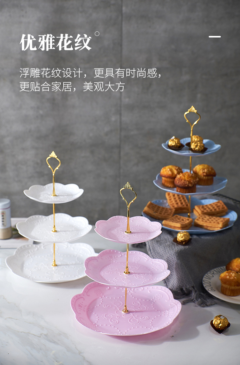 European threelayer fruit tray dry fruit tray afternoon refreshment tray dessert table multilayer cake stand cake table
