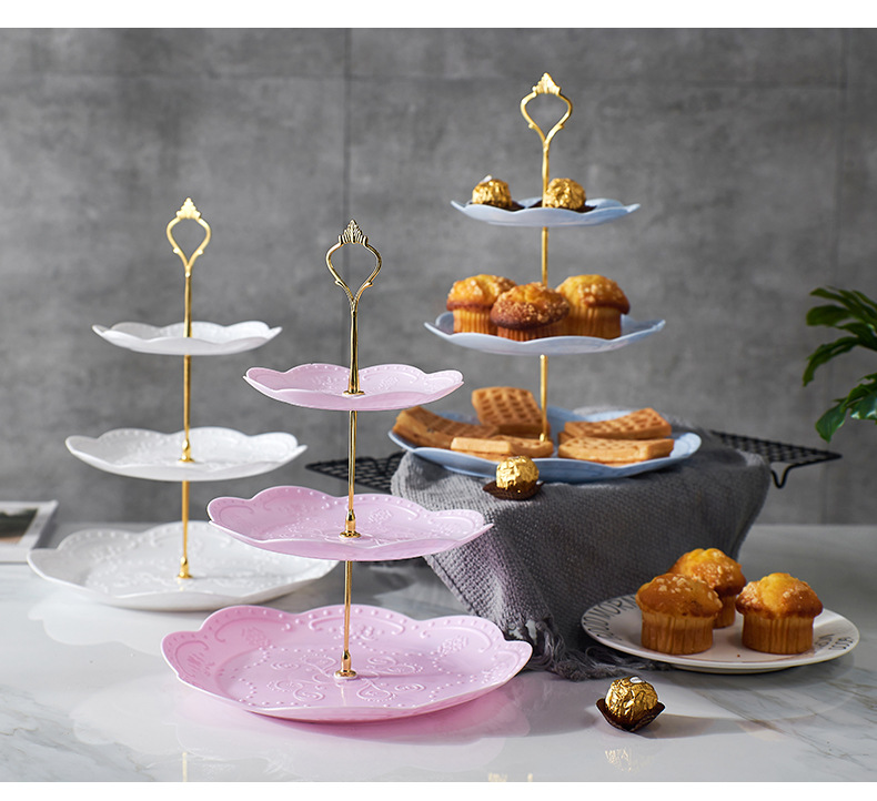 European threelayer fruit tray dry fruit tray afternoon refreshment tray dessert table multilayer cake stand cake table