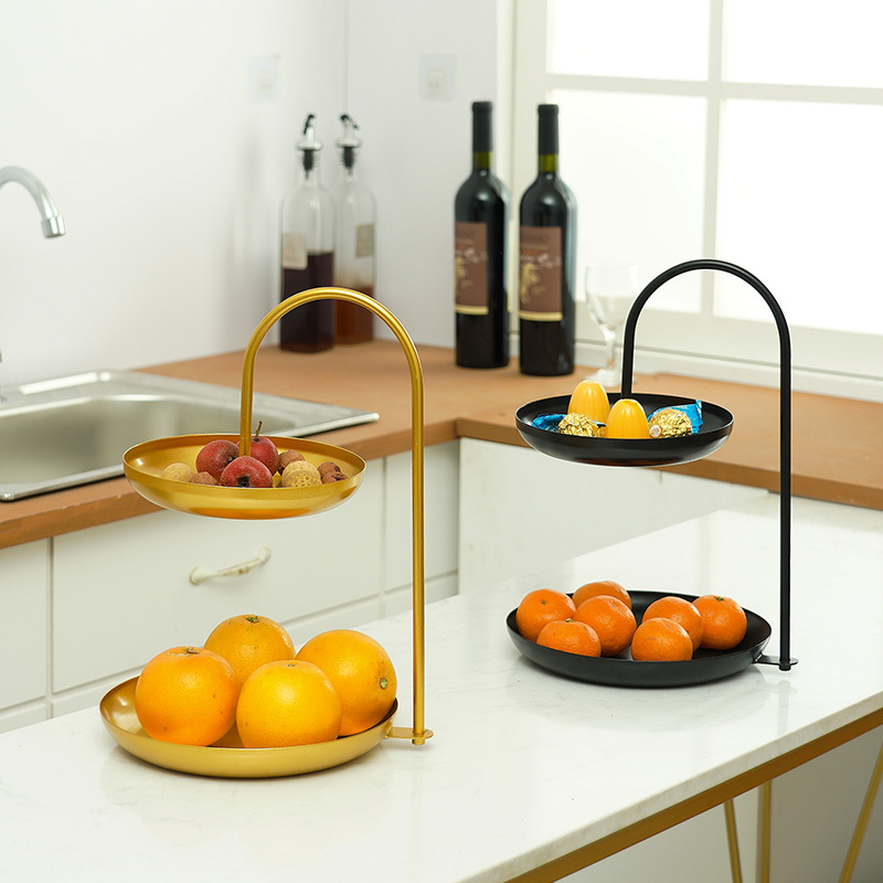Modern Living Room Fruit Plate Home Double Deck Fruit Plate Creative Iron Multi-Layer Dried Fruit Tray Storage Basket Candy Plate