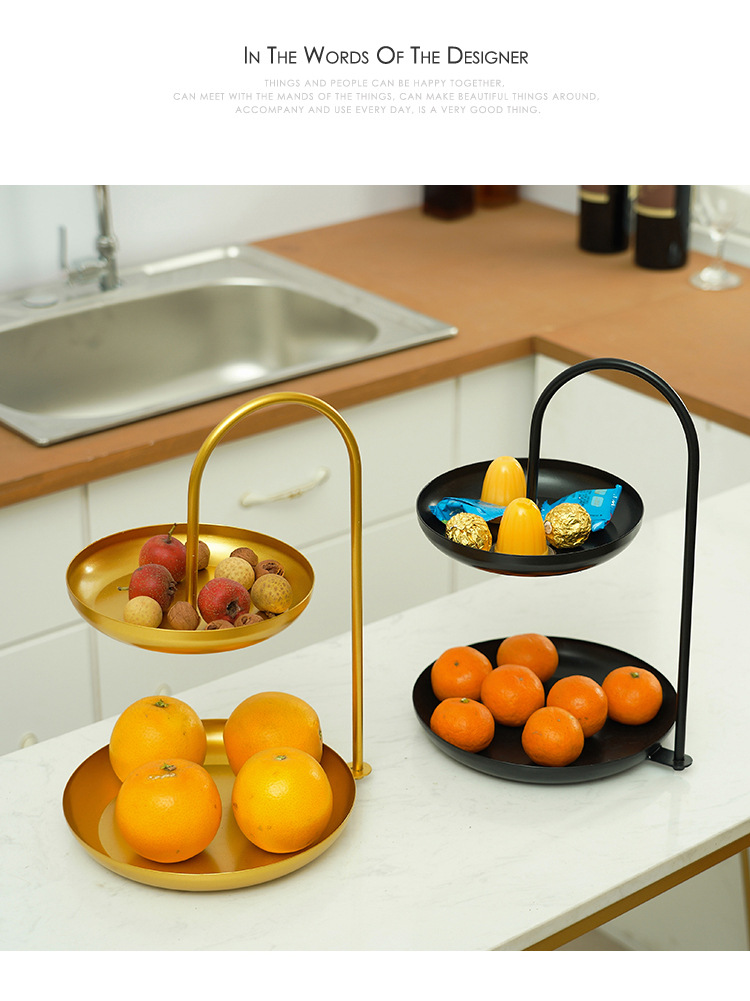Modern Living Room Fruit Plate Home Double Deck Fruit Plate Creative Iron Multi-Layer Dried Fruit Tray Storage Basket Candy Plate