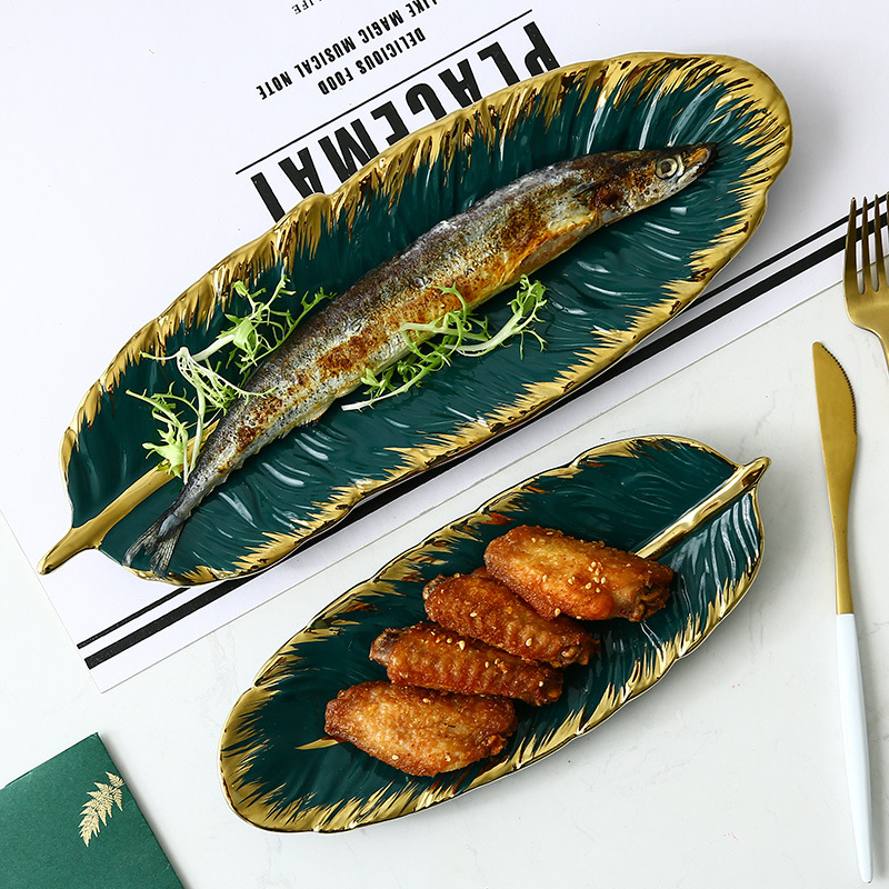 Creative Home Brilliant green Feather Tray banana leaf fruit tray dry fruit tray storage plate