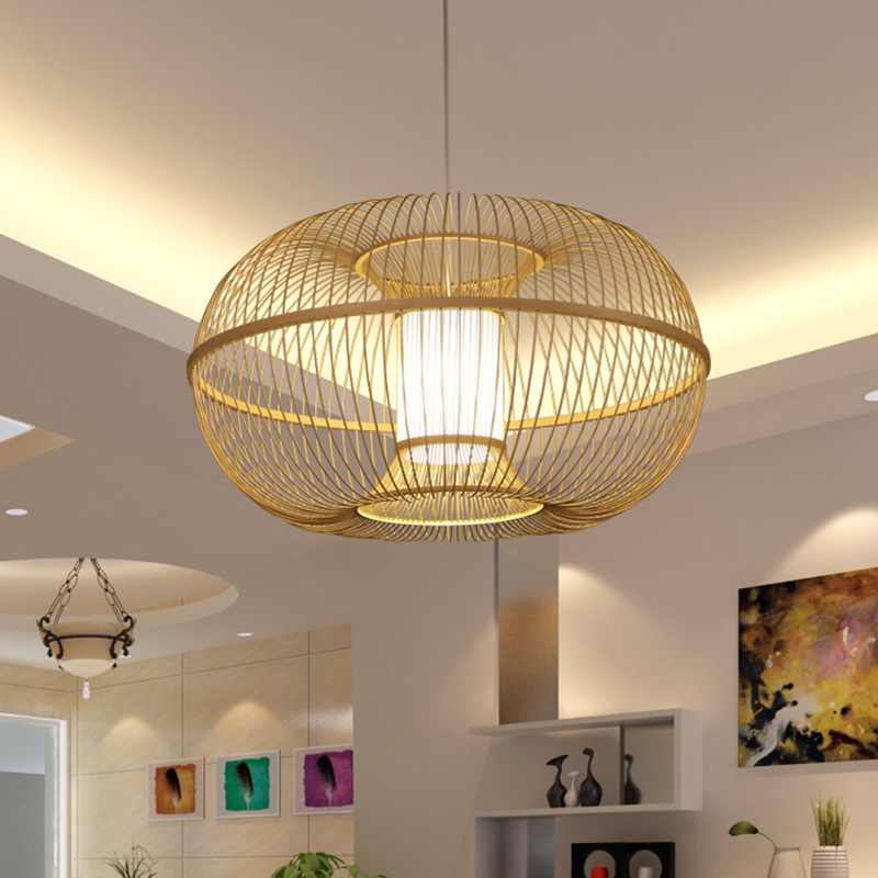 Creative New Chinese Lantern Chandelier Bamboo Art Lamps Hotel Box Lamp Pastoral Style Spherical Restaurant Lighting