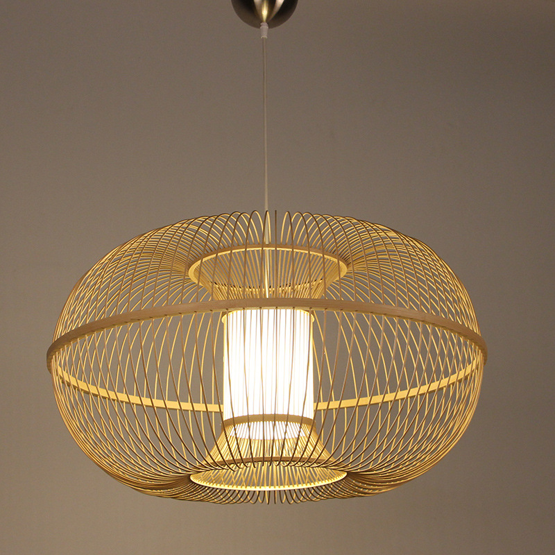 Creative New Chinese Lantern Chandelier Bamboo Art Lamps Hotel Box Lamp Pastoral Style Spherical Restaurant Lighting