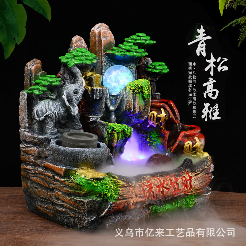 Creative Artificial Mountain and Fountain Humidifier Make a Fortune as Endless as Flowing Water Bonsai Crafts Office Domestic Ornaments