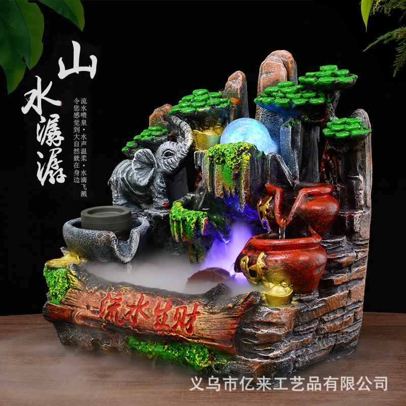 Creative Artificial Mountain and Fountain Humidifier Make a Fortune as Endless as Flowing Water Bonsai Crafts Office Domestic Ornaments