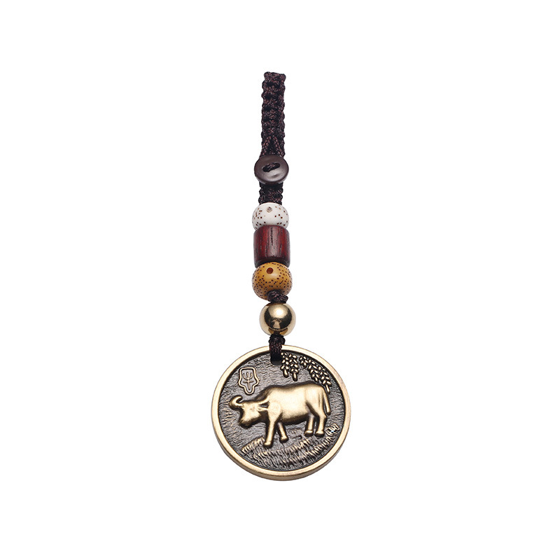 Brass Zodiac Keychain Zodiac Year Zodiac Bronze Medal Small Pendant Peace and Fortune Lucky Automobile Hanging Ornament