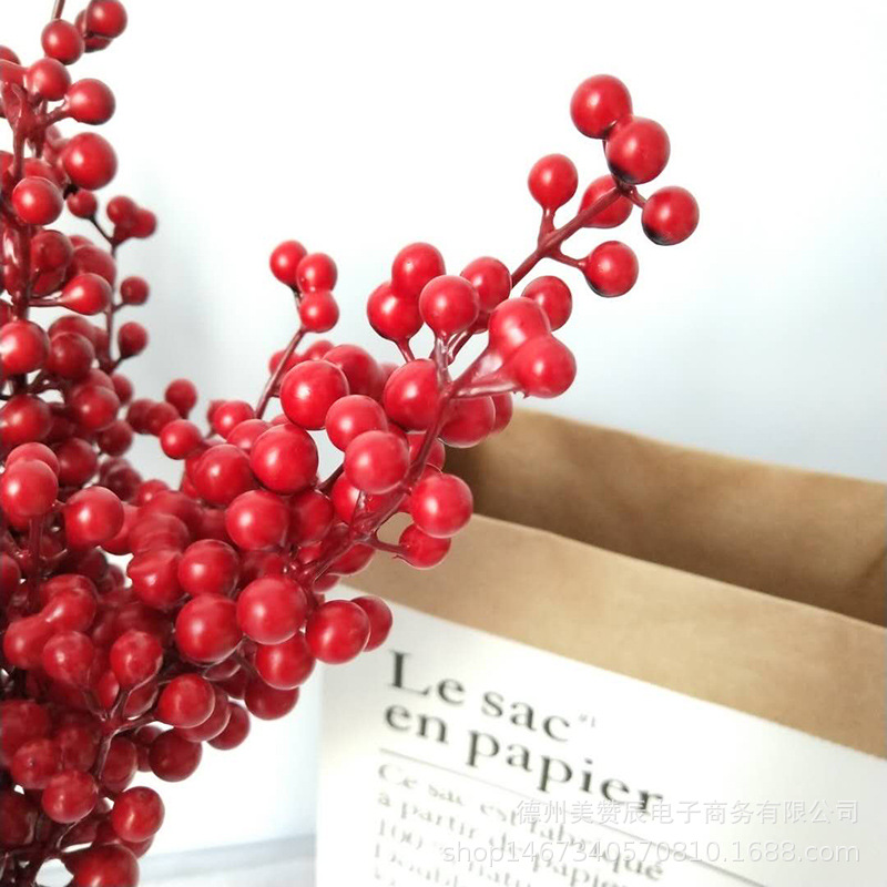 Simulation 5 Fork Berry Red Bean Branch Fortune Fruit Foam Chinese Hawthorn Pulp Berry Real Shooting Props Simulation 5 Fork Berry Red Bean Branch Fortune Fruit Foam Chinese Hawthorn Pulp Berry Real Shooting Props