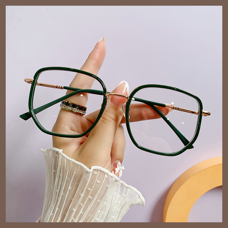 New G TR90 Glasses Frame Anti-Blue Light Fortune Green Glasses Frame Ins Internet Celebrity Same Style Plain Glasses Can Be Equipped