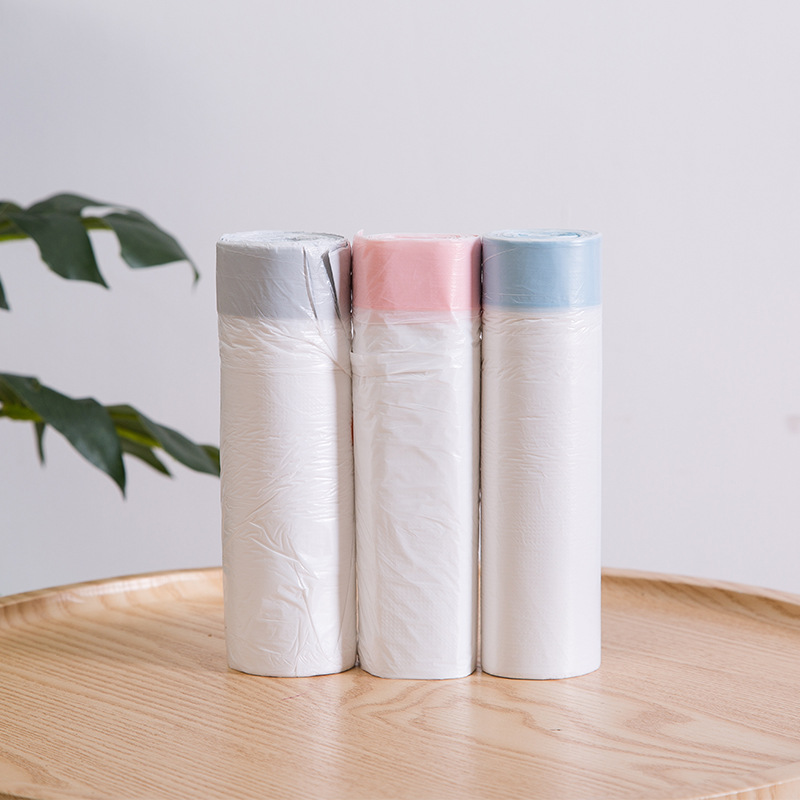Three-Roll Portable Drawstring Garbage Bag Thickened Household Disposable Automatic Closing Kitchen Plastic Bag Medium and Large