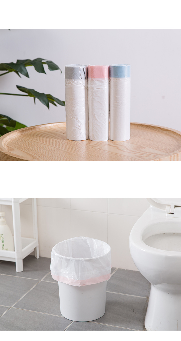 Three-Roll Portable Drawstring Garbage Bag Thickened Household Disposable Automatic Closing Kitchen Plastic Bag Medium and Large