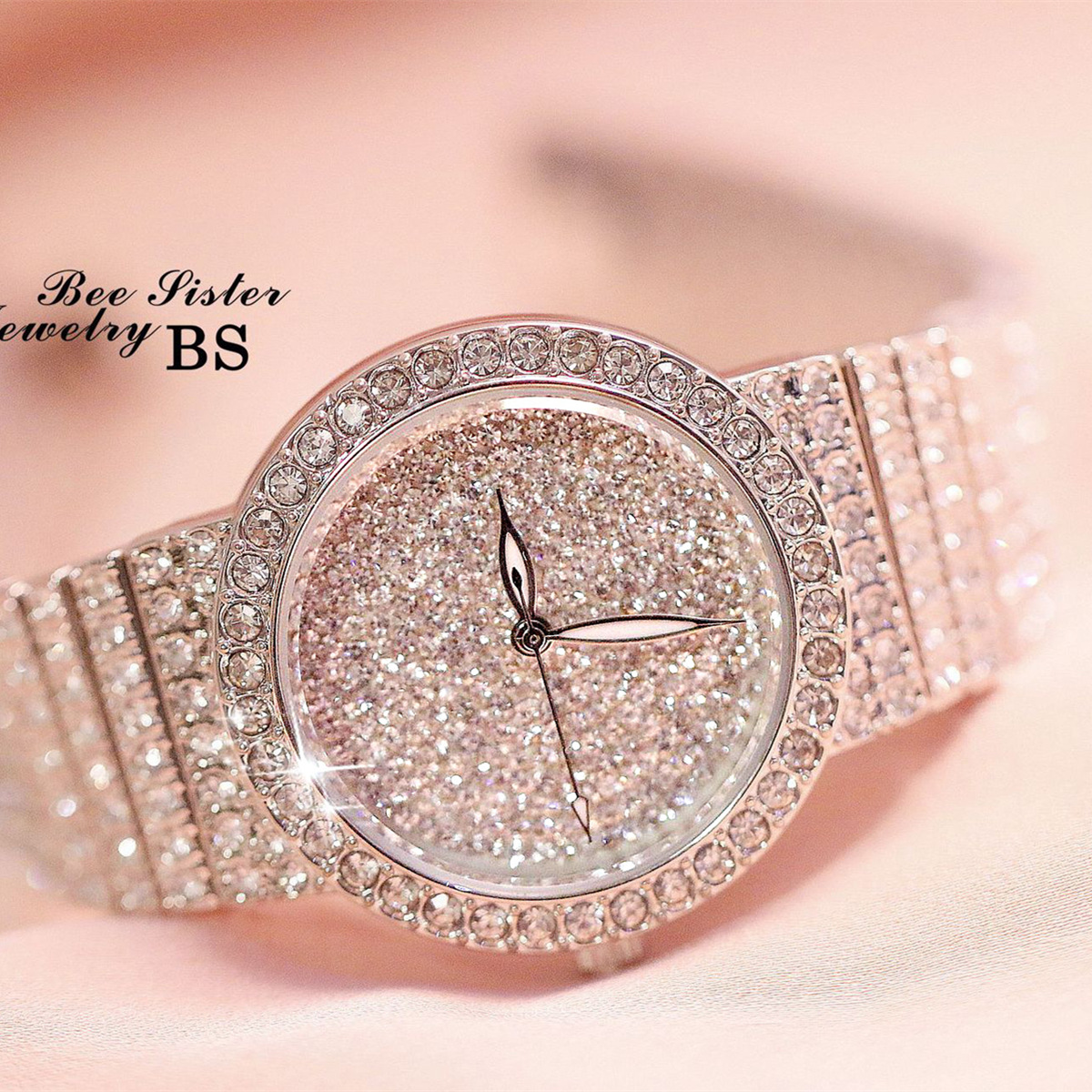 BS New Arrival Hot Sale Watch Factory Direct Sales Foreign Trade Linked List Women&#039;s Watch Full of Diamonds One Piece Dropshipping Fa1538