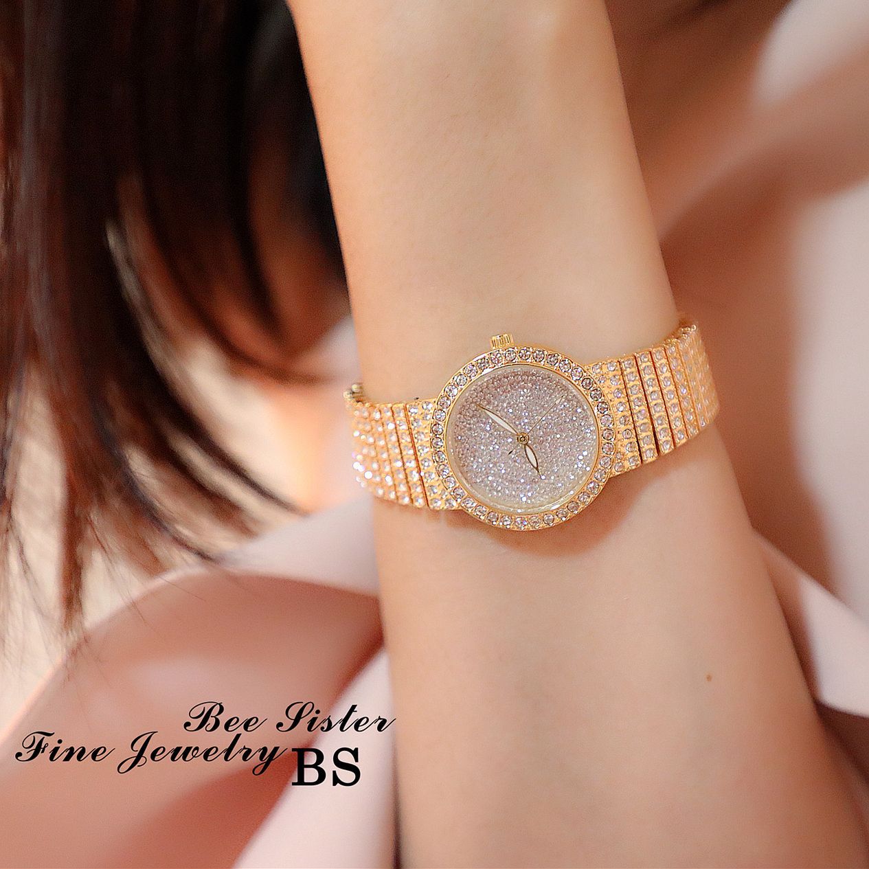 BS New Arrival Hot Sale Watch Factory Direct Sales Foreign Trade Linked List Women&#039;s Watch Full of Diamonds One Piece Dropshipping Fa1538