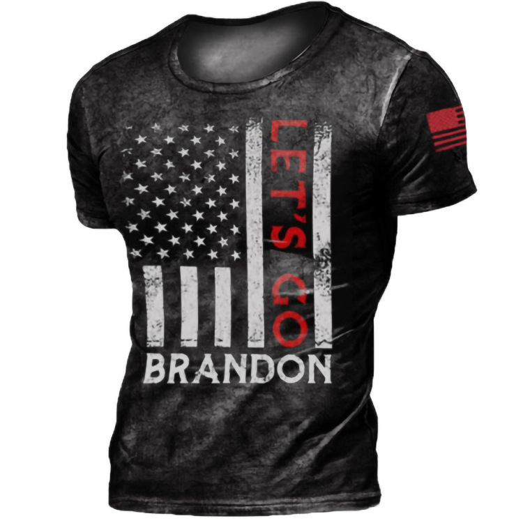 Retro Printed 2022 European and American European Size Cross-Border Hot Selling Short Sleeve Source Factory Spot Men&#039;s Clothing American Flag Hip Hop