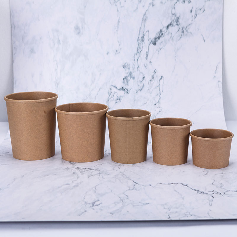 Manufacturers wholesale disposable brown paper porridge barrel takeaway soup cup hot and sour powder packaging paper cup professional custom printing logo