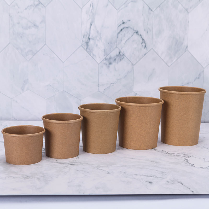 Manufacturers wholesale disposable brown paper porridge barrel takeaway soup cup hot and sour powder packaging paper cup professional custom printing logo