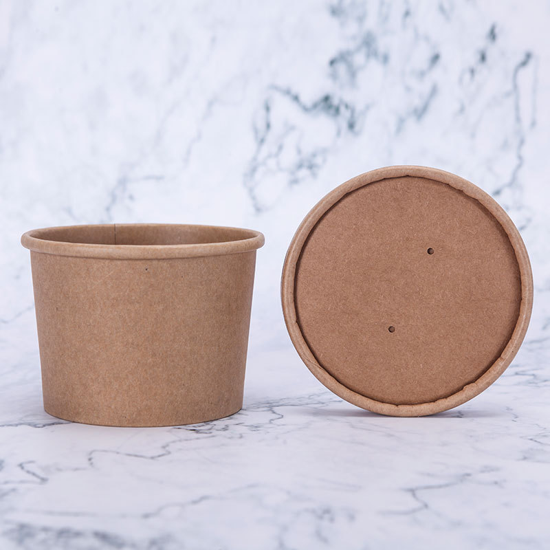 Manufacturers wholesale disposable brown paper porridge barrel takeaway soup cup hot and sour powder packaging paper cup professional custom printing logo