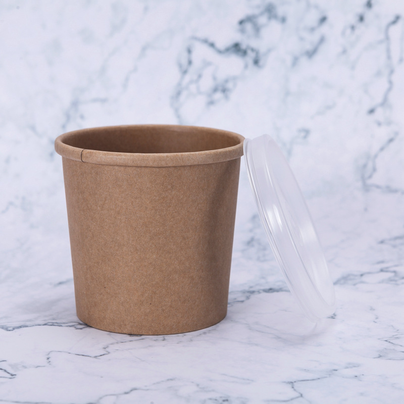 Manufacturers wholesale disposable brown paper porridge barrel takeaway soup cup hot and sour powder packaging paper cup professional custom printing logo