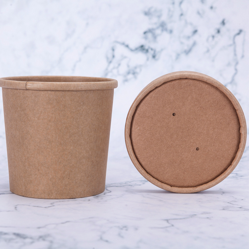 Manufacturers wholesale disposable brown paper porridge barrel takeaway soup cup hot and sour powder packaging paper cup professional custom printing logo