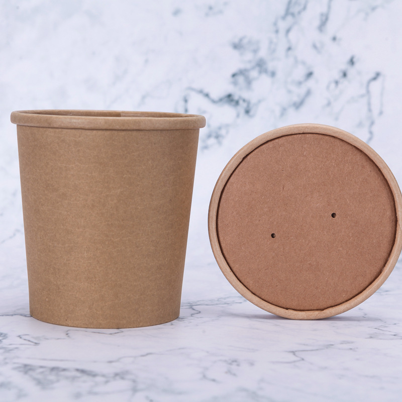 Manufacturers wholesale disposable brown paper porridge barrel takeaway soup cup hot and sour powder packaging paper cup professional custom printing logo