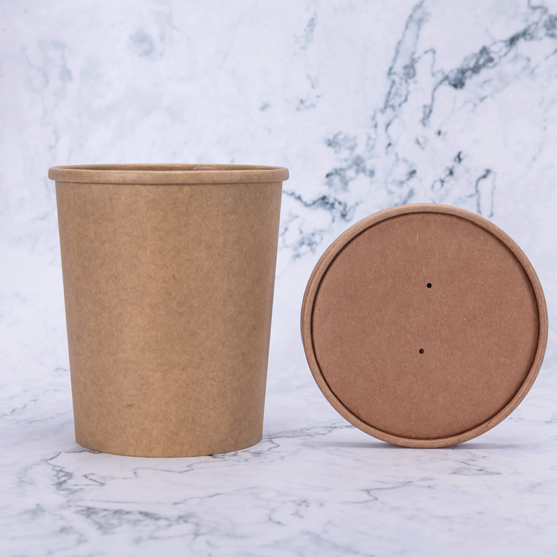 Manufacturers wholesale disposable brown paper porridge barrel takeaway soup cup hot and sour powder packaging paper cup professional custom printing logo