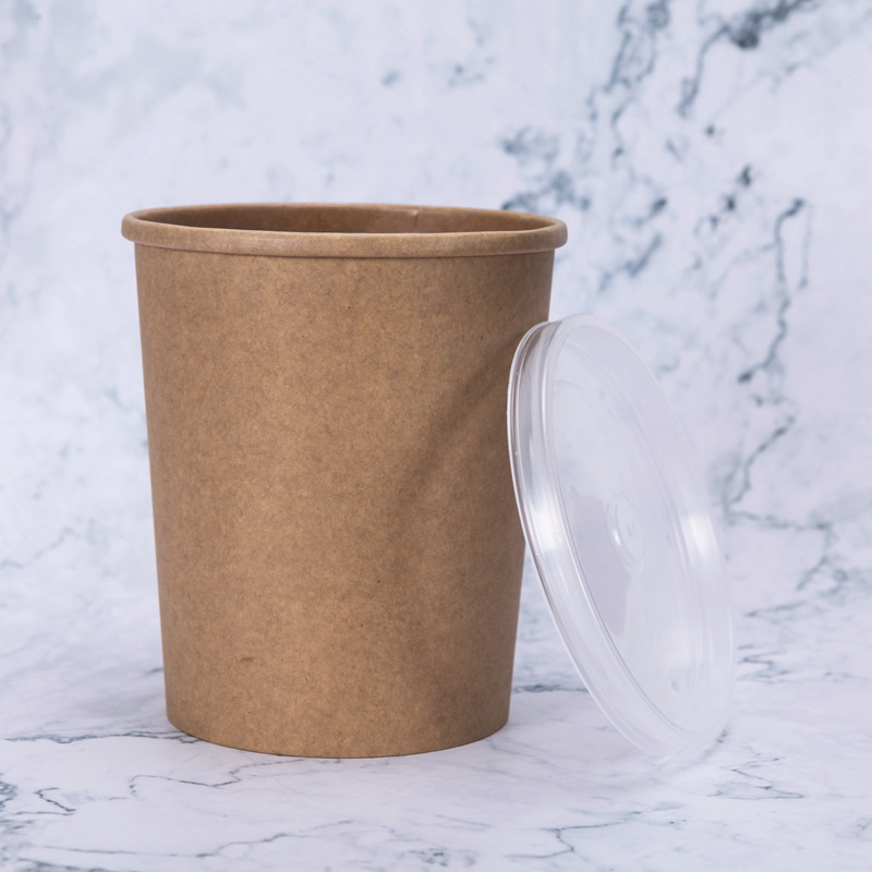 Manufacturers wholesale disposable brown paper porridge barrel takeaway soup cup hot and sour powder packaging paper cup professional custom printing logo