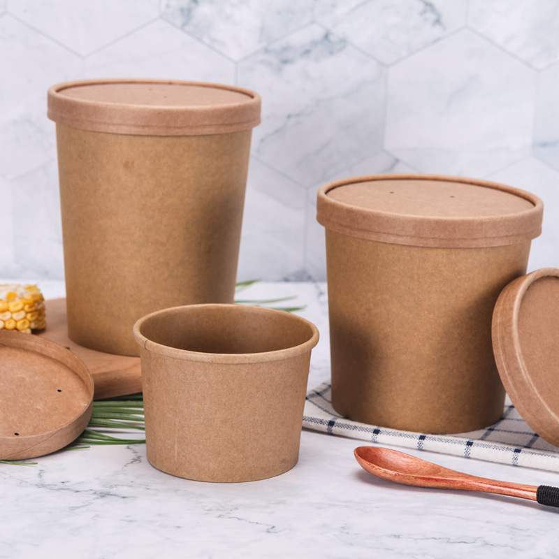 Manufacturers wholesale disposable brown paper porridge barrel takeaway soup cup hot and sour powder packaging paper cup professional custom printing logo