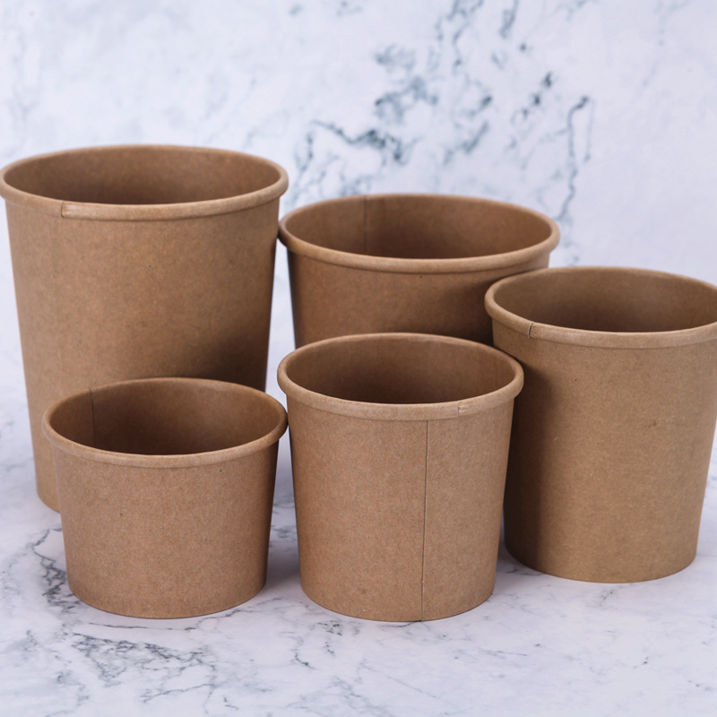 Manufacturers wholesale disposable brown paper porridge barrel takeaway soup cup hot and sour powder packaging paper cup professional custom printing logo