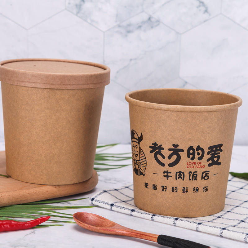 Manufacturers wholesale disposable brown paper porridge barrel takeaway soup cup hot and sour powder packaging paper cup professional custom printing logo