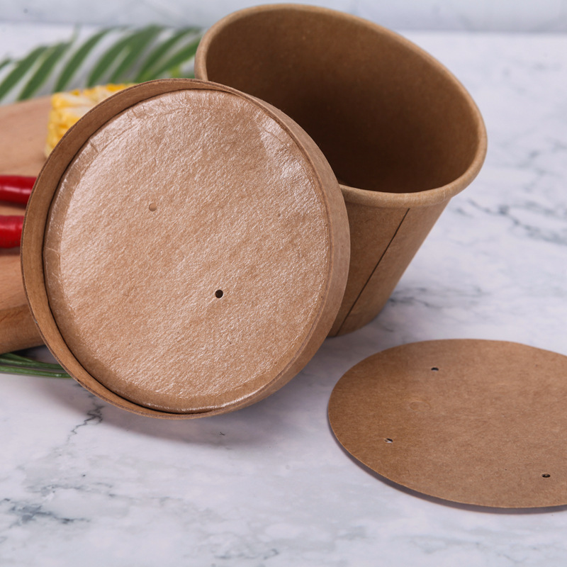 Manufacturers wholesale disposable brown paper porridge barrel takeaway soup cup hot and sour powder packaging paper cup professional custom printing logo