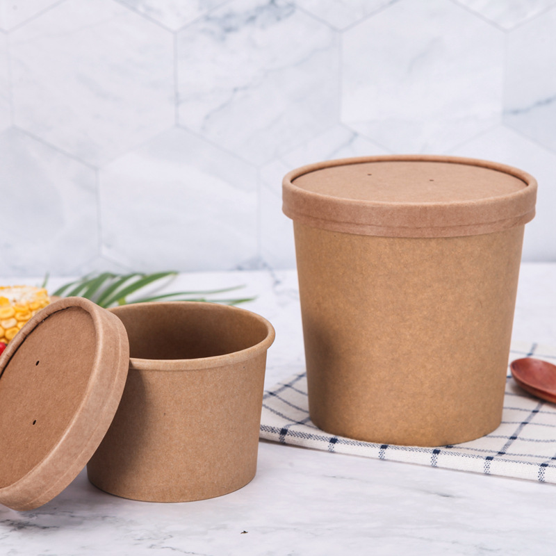 Manufacturers wholesale disposable brown paper porridge barrel takeaway soup cup hot and sour powder packaging paper cup professional custom printing logo
